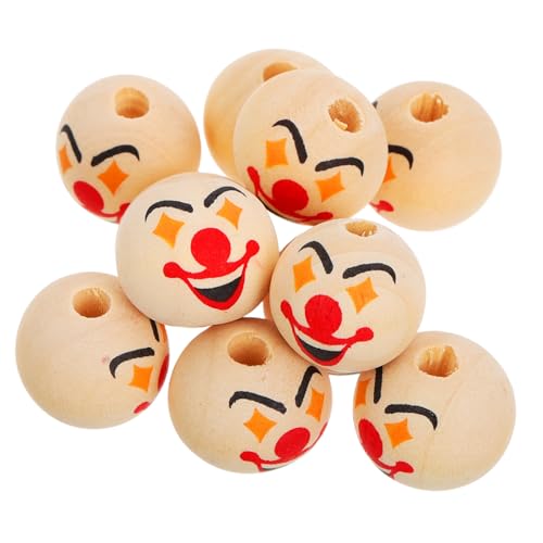KONTONTY Handgefertigte Holzperlen Mit Clowngesicht 20 Mm Bastelset Für Kinder Für Schmuck Armbänder Halsketten von KONTONTY