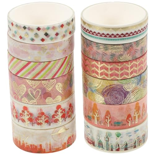 KONTONTY 12 Rollen Scrapbook-diy-klebebänder Gold Sammelalbum Liefert Für Farbig Bunt Zeitschrift Ästhetisch Kunstband Journaling Vintage Washi Tapes Dekorative Bänder Japanisches Papier von KONTONTY