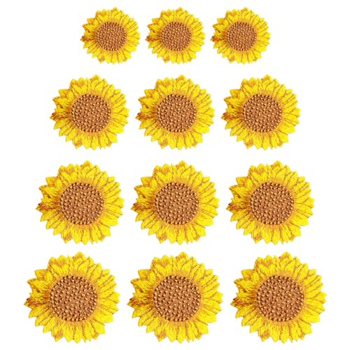 KONTONTY 12 Stück Gestickter Sonnenfleck Party Patch Kleidung Nähen Blumen Stickerei Gestickte Aufnäher Bestickt Zubehör Flecken Sonnenblume Für Frauen Stickaufkleber Stoff von KONTONTY