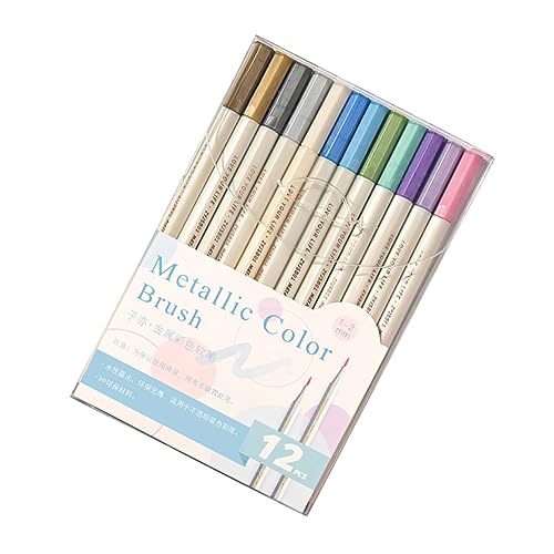 KONTONTY 12 Stück Metallic Marker Set Bunte und Zeichenstifte für Scrapbooking DIY Projekte Kalligraphie und Kreative Kunst Vielseitige Anwendung von KONTONTY