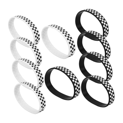 KONTONTY 12 Stück Rennparty Armbänder Karierte Silikonarmbänder Schwarz Weiß Sportevents und Geburtstagsfeiern Einzigartige für Fans Stilvolle Partydekorationen von KONTONTY