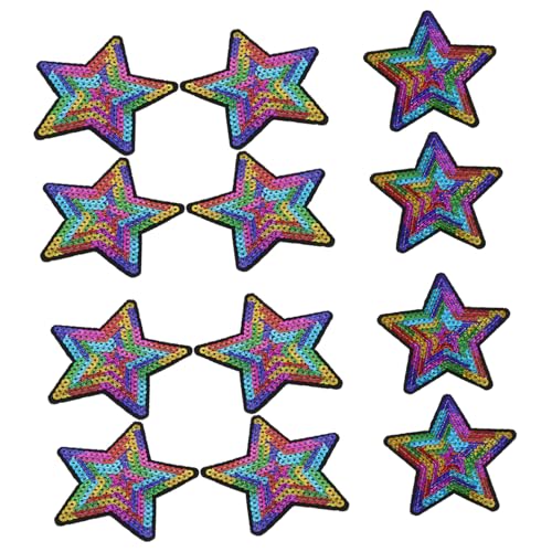 KONTONTY 12 Stück Teiliges Bunte Fünfzackige Stern Pailletten Aufnäher zum Aufbügeln Bestickte Sterne Patch Applikationen für Jacken Schuhe Hüte Rucksäcke Langlebig und Glänzend von KONTONTY