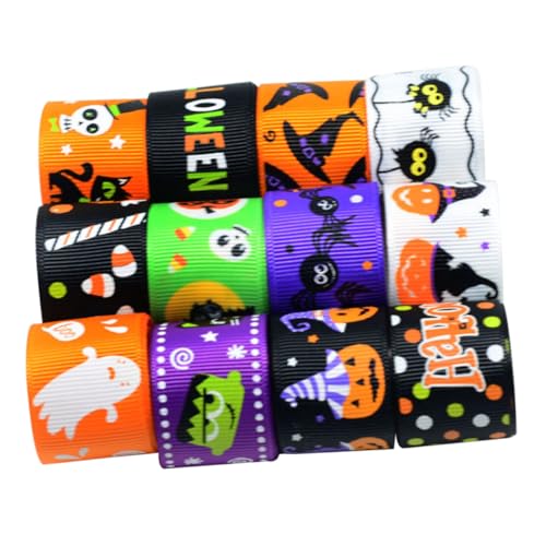 KONTONTY 12 Stück Teiliges Halloween Grosgrain Ribbon Set Breit Bedrucktes DIY Geschenkband mit Happy Halloween Motiv Vielseitig für Basteln Geschenke Blumenarrangements und von KONTONTY