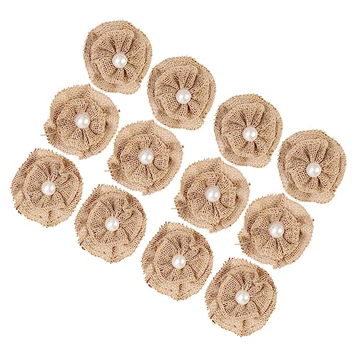 KONTONTY 12 Stück Teiliges Jute Blumen Set mit Perlen Grobe Struktur Handgefertigte DIY Bekleidungsaccessoires Natürliche Farbe für Hochzeitsfeiern Partys und Kreative Dekorationen von KONTONTY