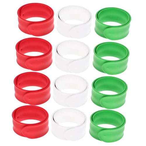 KONTONTY 12 Stück Teiliges Silikon Slap Armband für Flexible Elastische Handschlaufe als Lustiges Party Mitgebsel und Handgelenkband Rot Grün Weiß von KONTONTY