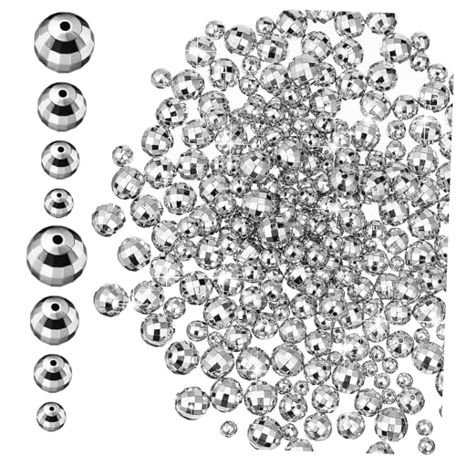 KONTONTY 120 Stück Acrylperlen Mini-Disco-Kugeln Spacer Disco-Perlen Discokugeln Strassperlen schmuck Perlen zum Basteln Armbandabstandshalter kleine Discokugel Runde Perlen von KONTONTY