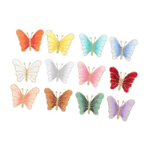 KONTONTY 12Stücke Schmetterling Aufnäher Gestickte Patches zum Aufnähen für Kleidung Deko und Bastelprojekte Bunte Applikationen für Jacken Taschen und Mehr von KONTONTY