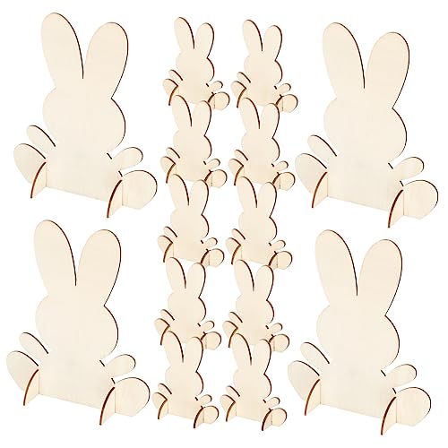 KONTONTY 14 Stück Kaninchen-Ornament aus Holz Hasen Ausschnitte holzfiguren ostern easter decoration zierleisten holz 3D unfertiges Holzkaninchen 3D Osterhase aus Holz Pappel von KONTONTY