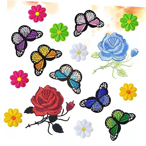 KONTONTY 16 Stck. Patch Sortiert Gestickte Applikation Bestickt Flecken Applikationen Blume Rosen Nähen Dekoration Stickerei Stoffaufkleber Für Kleidung Klebstoff Bunter Aufnäher von KONTONTY