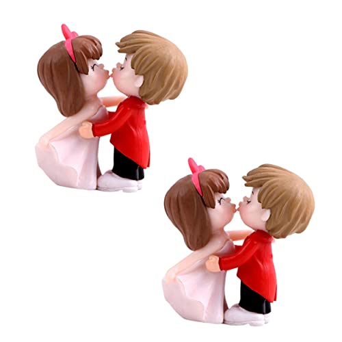 KONTONTY 2 Paare Hochzeitsdekorationspuppe Karikatur Feenfiguren Feengarten Feenkuchendeckel küssen dekoration schlafzimmer bedroom decoration Miniaturpaarstatue Paar Kuss-Statue Plastik von KONTONTY