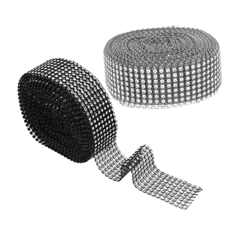 KONTONTY 2 Rollen Nachahmung Diamantdekoration Kuchendekorationen aus Stoff Netzband Bling-Dekoration aus schwarzen Steinen Bling-Band bling Strassband Faux-Strass-Netz Harz von KONTONTY