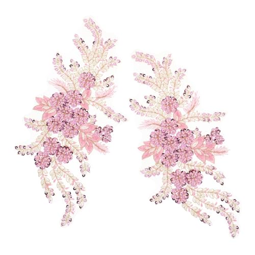 KONTONTY 2 Stück Blumengestickte Spitzenapplikation Stickerei Spitzenapplikationen Nähen von Verzierungen Abschlussballkleid Blumen Applikation Stickereiflecken nähen Polyester Rosa von KONTONTY