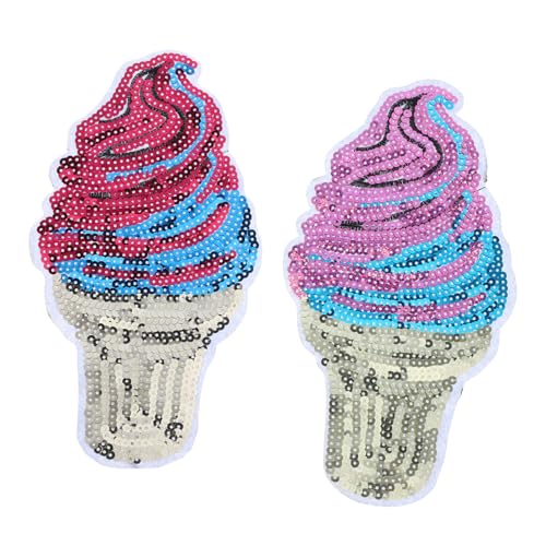 KONTONTY 2 Stück Eistüten Aufkleber Eiscreme Rucksack Aufnäher Pailletten Sommer Abzeichen Aufnäher Eiscreme Aufnäher Zum Aufnähen DIY Kleidung Aufnäher Hüte Aufgebügelte von KONTONTY