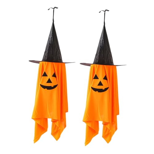 KONTONTY 2 Stück Halloween Deko Pumpkin Witch Hat Hängend Leicht Stoff Orange Innen Außen Party Dekoration Spukiger Kürbis für Halloween Feier von KONTONTY
