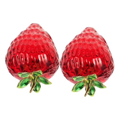 KONTONTY 2 Stück Kristall Erdbeer Ornament Teiliges aus Glänzendem Kristall Europäischer Stil Stilvolle Tischdekoration für Wohnzimmer und Büro Elegantes Frucht Design für Moderne von KONTONTY