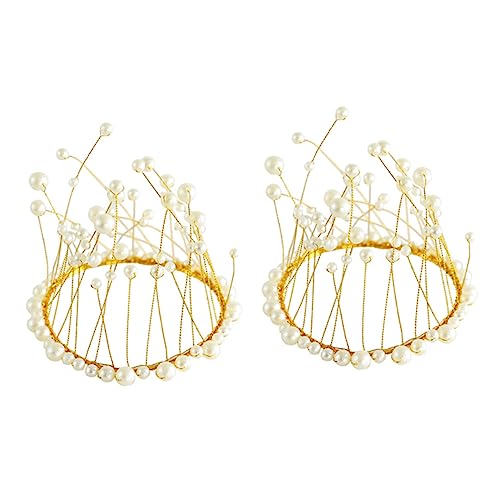 KONTONTY 2 Stück Kuchendekorationsornamente „Happy Pretty Cake Topper“ Geburtstags Tiara Topper Perlenornamente Für Kuchenkrone Hochzeit Große Dekorationen Topper Für Kuchen Taufe Metall von KONTONTY
