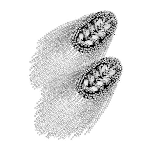 KONTONTY 2 Stück Metall -schulterstempel Schulterpolster Für Blazer Perlen Quasten Schulterklappen Mit Strassquaste Für Kleidung Geformt Pads Schulterbaus Silver Legierung von KONTONTY