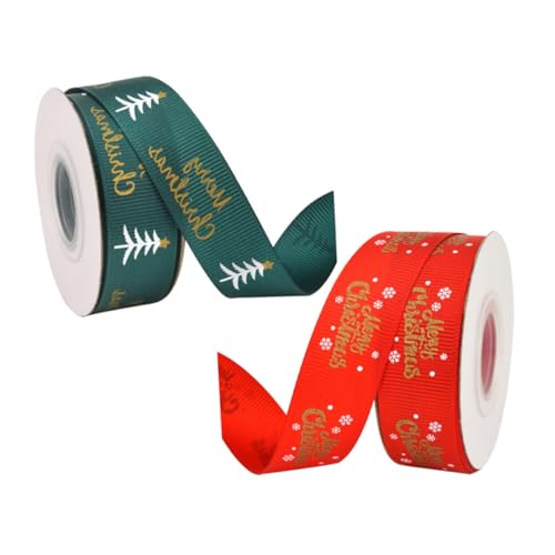 KONTONTY 2 Stück Weihnachtsband Bedruckt mit Schneeflocken und Weihnachtsbaum Dekoratives Geschenkband für Geschenkverpackung DIY Weihnachtsdeko und Christbaumschmuck Langlebiges von KONTONTY