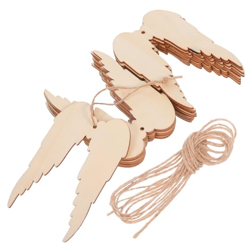KONTONTY 20 Stück Teiliges Engelsflügel Holzanhänger Unbemalt mit Loch und Kordel Langlebige Holzscheiben zum Bemalen DIY Weihnachts Geburtstagsdeko für Kreative Bastelprojekte von KONTONTY