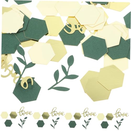 KONTONTY 200 Stück Papierkonfetti Hexagon Mix mit Blättern und Goldkarten Dekoratives Streukonfetti für Hochzeit Geburtstagsfeier Valentinstag und Festtagsdekoration von KONTONTY