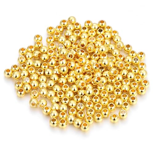 KONTONTY 200 Stück Perlenkupfer glatte Perlen gebohrt Kleine Perlen für Schmuckherstellung Loch runden Kreis Armbandperlen Perlen für die Herstellung von Armbändern Golden von KONTONTY