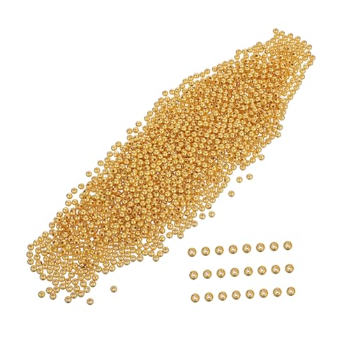 KONTONTY 2000 Stück Goldfarbene Kunststoff Abstandshalter Perlen Glatte Runde Spacer Beads für Schmuckherstellung Kleine Perlen für Armbänder und Halsketten DIY Basteln von KONTONTY