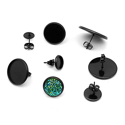 KONTONTY 20Stücke Ohrstecker Basis DIY Schmuckzubehör Für Ohrringe Runde Ohrstecker Mit Ohrstopper Schwarze Ohrstecker Herstellung Für Frauen von KONTONTY
