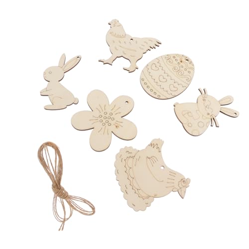 KONTONTY 24 Stück Deko Anhänger Dekoration Ornament Ostern Hängeetiketten Ostern Graffiti Chips Graffiti Holzspäne Holzspäne Unlackierte Holzscheiben Braunes Holz von KONTONTY