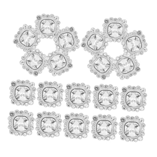 KONTONTY 24 Stück Teiliges Strass Knöpfe mit Kristallblumen Silberne Dekorative Schmuckknöpfe für DIY Kleidung Taschen Schuhe Brautstrauß und Bastelverzierung Quadratisch von KONTONTY