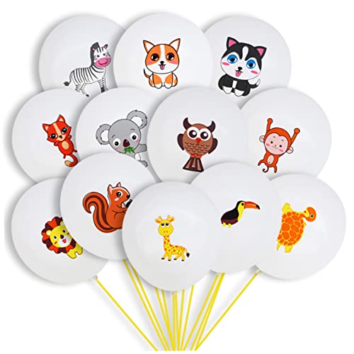 KONTONTY 24 Teiliges Set Mit 12 Tierballons Geburtstagsballons Kinderballons Dekorative Geburtstagsballons Aluminiumfolienballons Partyzubehör von KONTONTY
