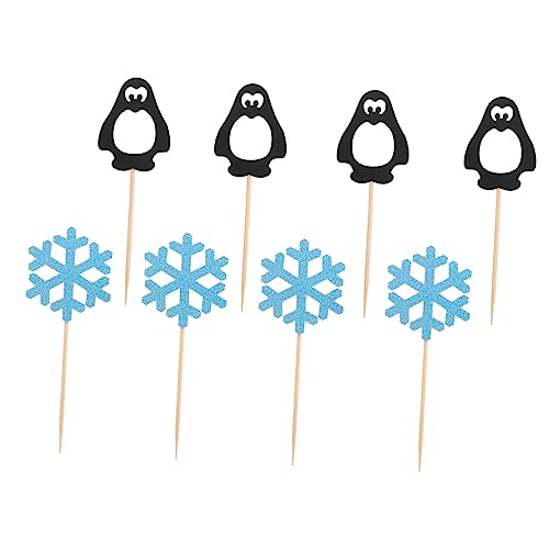 KONTONTY 24st Pinguin-schneeflocke-anordnung Pinguin-kuchen-pick Blaues Dekor Cupcake-topper Für Weihnachten Cupcake-kapazitäten Kuchendekoration Funkeln Cupcakes Pappbecher Hölzern Winter von KONTONTY