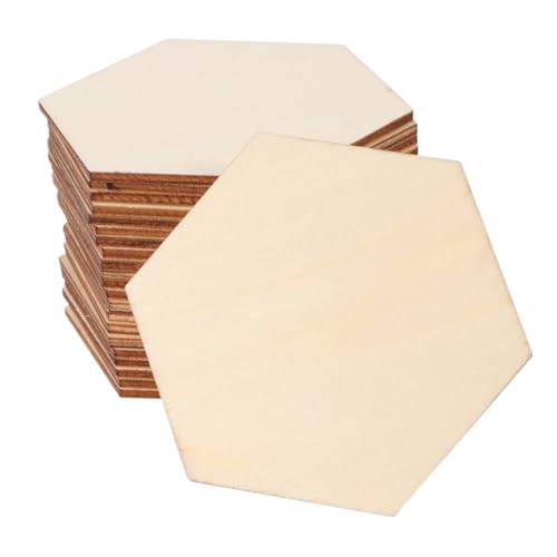 KONTONTY 25 Stück Sechseck Holzscheiben Namensetiketten für Hochzeiten Dekorative Holzstücke für DIY Projekte Kreative Tischdekoration und Bastelarbeiten von KONTONTY