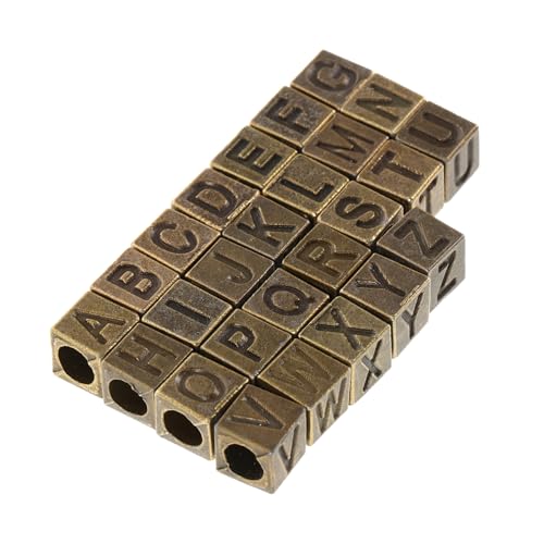 KONTONTY 26 Stück Retro Buchstabenperlen Quadratische A Z Alphabetperlen Großem Loch für Diy Armbänder und Schmuckaccessoires von KONTONTY