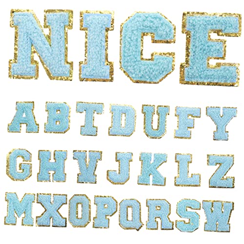 KONTONTY 26 Stück Teiliges Set Dekorativer Gestickter Patches für Kleidung Multifunktionale Buchstaben Patches Nähen oder Aufbügeln für Bekleidung Rucksäcke und Handarbeiten Blau von KONTONTY