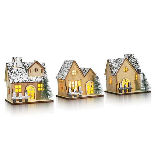 KONTONTY 3 LED Mini-Holzhäuser aus Holz Leuchtende Weihnachtsdeko für Tischdekoration Unvollendete Mini-holzhäuser als Winterliche Dorfbeleuchtung und Festliche Geschenkidee KONTONTY 3 LED Mini-Holzhäuser aus Holz Leuchtende Weihnachtsdeko für Tischdekoration Unvollendete Mini-holzhäuser als Winterliche Dorfbeleuchtung und Festliche Geschenkidee von KONTONTY