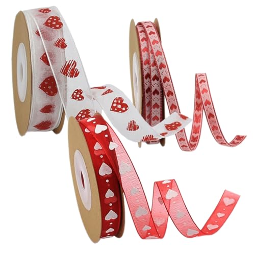 KONTONTY 3 Rollen Valentinstag Partybevorzugung Jubeln Für Fälschung Banddekor Chiffon Valentinstag Bänder Schleife Herz Du Hochzeitsband Bastelbänder Zum Einwickeln Buntes Band Polyester von KONTONTY