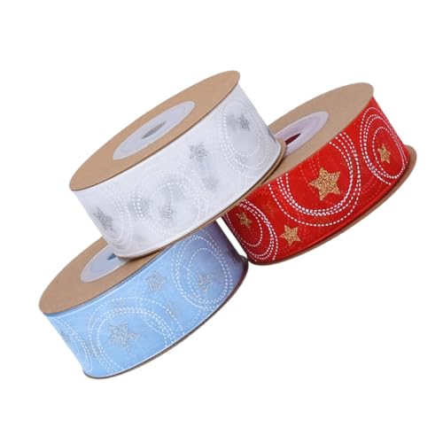 KONTONTY 3 Rollen Weihnachtsstern Geschenkband mit Kreis Sternmuster Dekoratives Geschenkverpackungsband für Weihnachtsfeier DIY Bastelbedarf Vielseitiges Festtagsband in Weiß Blau Rot von KONTONTY