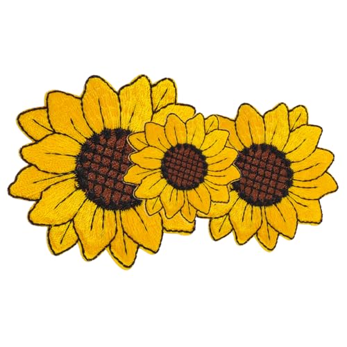 KONTONTY 3 Stück Sonnenblumen Stoffpatches zum Aufnähen Bestickte Applikationen für Kleidung Jeans und Handarbeiten DIY Dekoration für Styles und Reparaturen von KONTONTY