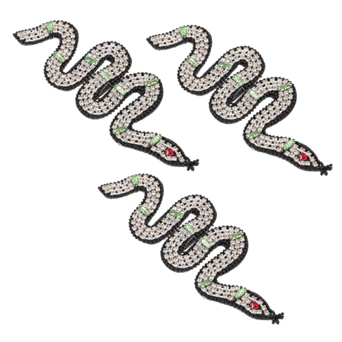 KONTONTY 3 Stück Teiliges Handgenähte Schlangenapplikationen mit Strasssteinen Perlenverzierte Patches zum Aufnähen für Jacken Taschen Schuhe Hüte DIY Modeaccessoires für Individuelle von KONTONTY