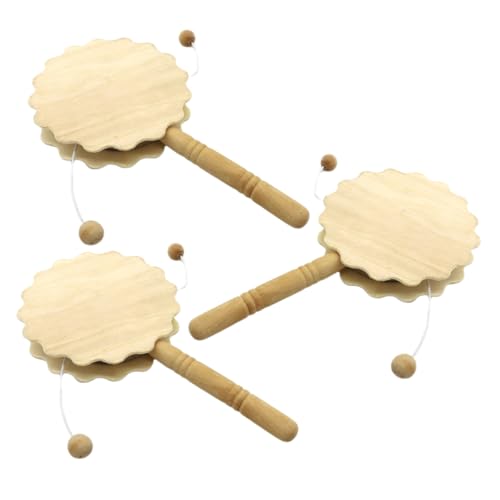 KONTONTY 3 Stück Unfertige Holz Rassel Trommel DIY Bastelset Handgefertigte Unbemalte Klanginstrumente für Kreative Kinderaktivitäten für Gestaltung Feinmotorik von KONTONTY