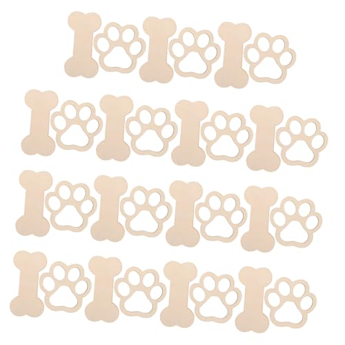 KONTONTY 30 Stück Holzanhänger Hundeknochen und Pfotenmotiv Naturbelassen zum Bemalen DIY Bastel Partydekoration für Haustier-feiern Nachhaltige Holzornamente Blanko Holzanhänger von KONTONTY