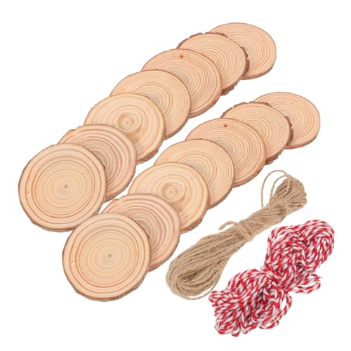 KONTONTY 30 Stück Unbehandelte Holzscheiben mit Baumrinde Kiefernholz Rundscheiben mit Vorgebohrtem Loch für DIY Basteln Weihnachtsdeko mit Naturfaser schnur von KONTONTY