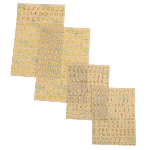 KONTONTY 4 Blätter Goldene Metallbuchstaben Aufkleber Selbstklebende Mini Buchstaben und Kleinbuchstaben Glitternde Sticker für DIY Resin Kunst Scrapbooking Tassen und Glasflaschen von KONTONTY