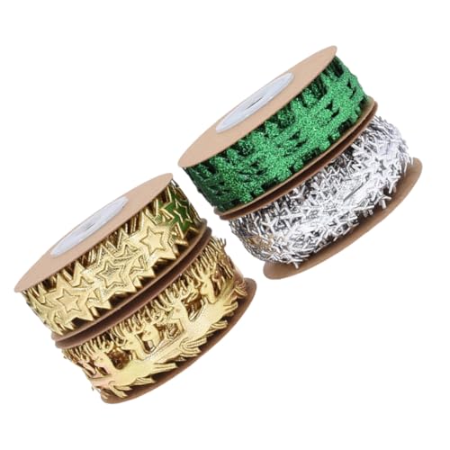KONTONTY 4 Rollen Weihnachtsband mit Geprägtem Rentier Schneeflockenmuster Glitzerndes Dekoband für Geschenkverpackung DIY Weihnachtskränze Haarschleifen und Festliche Baumdekorationen von KONTONTY