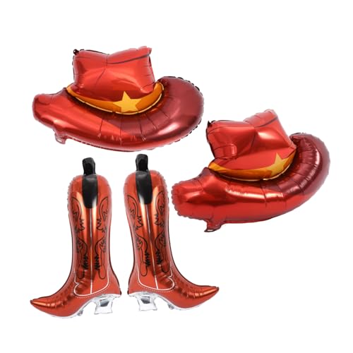KONTONTY 4 Stücke Luftballons Party Western Themen Hut Boot Dekorationen Aluminium Folie Party Luftballons KONTONTY 4 Stücke Luftballons Party Western Themen Hut Boot Dekorationen Aluminium Folie Party Luftballons von KONTONTY