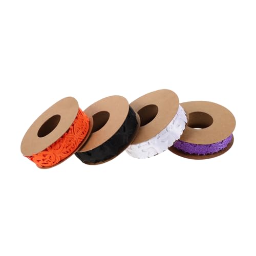KONTONTY 4 Stück Halloween Dekoband Set mit Kürbis Fledermaus Geist und Spinnennetz für DIY Bastelprojekte Geschenkverpackung und Partydekoration Prägnantes Geprägtes Halloween Bastelband von KONTONTY