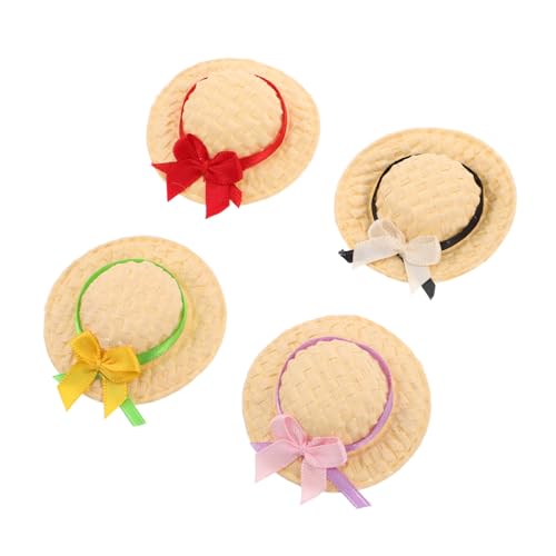 KONTONTY 4 Stück Miniatur-strohhüte Handgefertigt Leichtgewichtig Handgewebte Kleine Puppenhüte Für DIY Basteln Dollhouse Deko Sommeraccessoires von KONTONTY