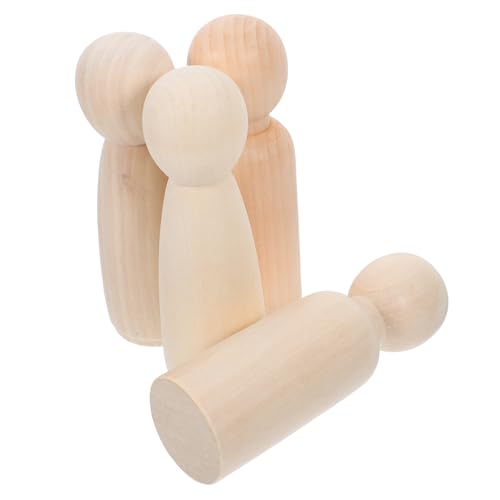 KONTONTY 4 Stück Puppenspielzeug aus Holz unvollendetes Holzhandwerk unfertige Peg -Leute Leute aus Holzpflock Holzdekoration dekorative Holzpflockfiguren Holzfiguren Beige von KONTONTY