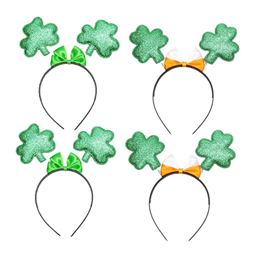 KONTONTY 4 Stück Stirnband Mädchen Stirnbandschleife Haarschmuck Mit Kleeblatt Kostümstirnband Mädchen Stirnband Grüne Kleeblatt-stirnbänder Shamrock -haarclip Stoff Green von KONTONTY