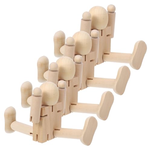 KONTONTY 4 Stück Teiliges Holzroboter zum Bemalen Bewegliche Gelenke Unbemalte Holzfiguren DIY Bastelset für Kindergarten Gruppenaktivitäten Kreative Kunstprojekte und Raumdekoration von KONTONTY